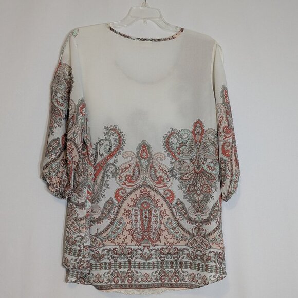 CATO Cream White/ Multi-Color Paisley Chiffon Tunic Top; 3/4 Sleeves Size 18/20W - Picture 2 of 5